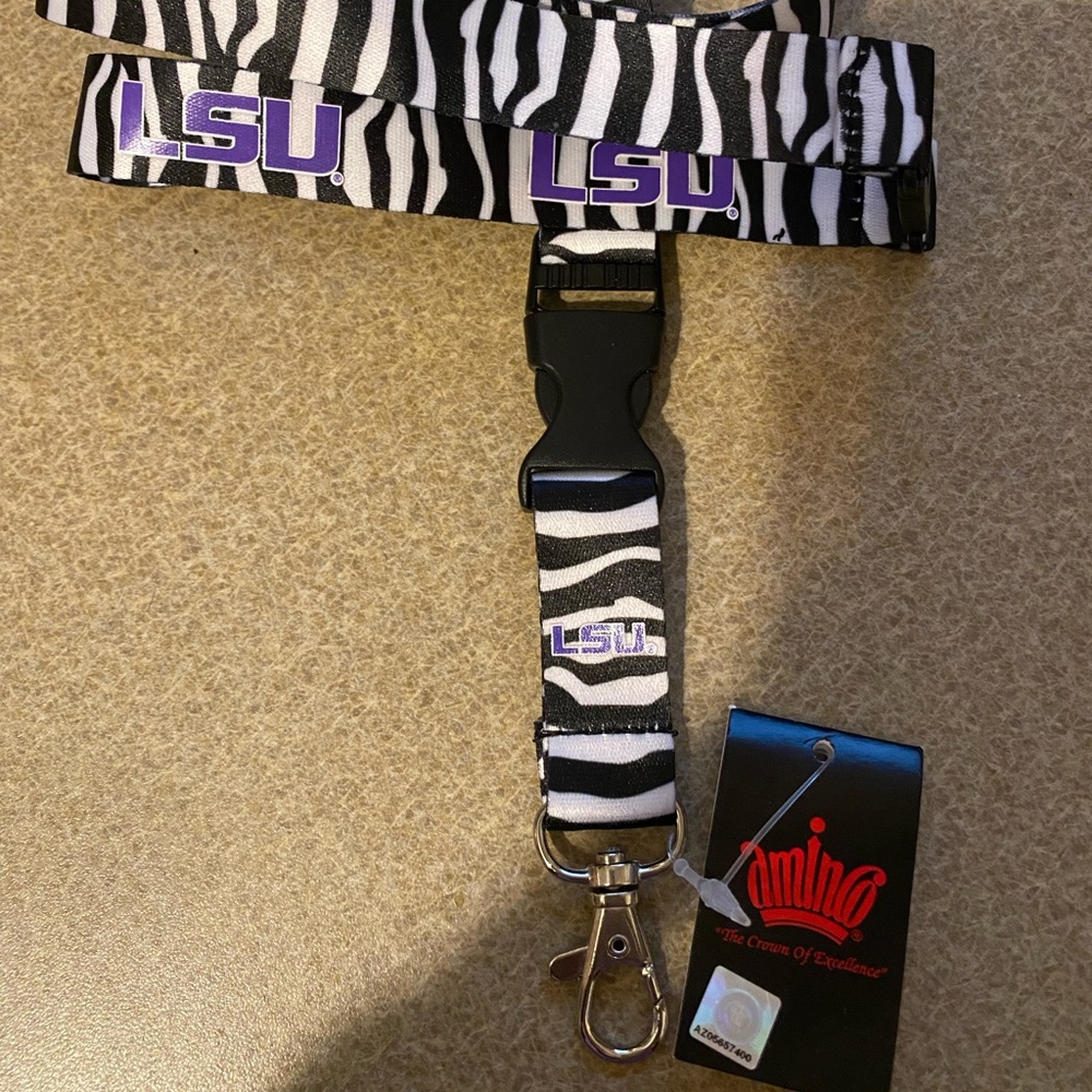 SEC Louisiana Tigers LSU Zebra Print Clip-On Lanyard 22”x1” New Football Fan